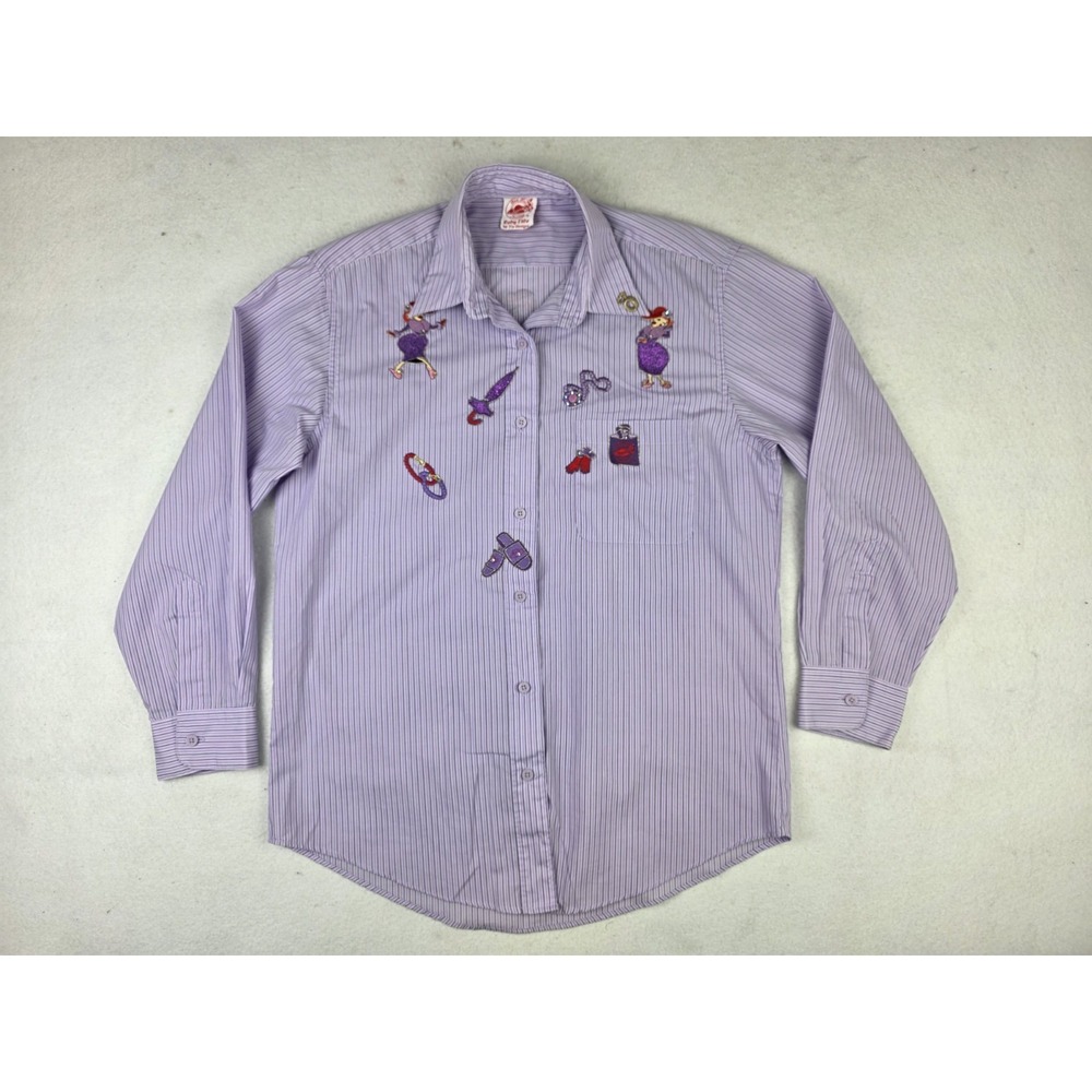 Red Hat Society Ruby Elite Tia Designs Long Sleeve Purple Striped Shirt Womens S